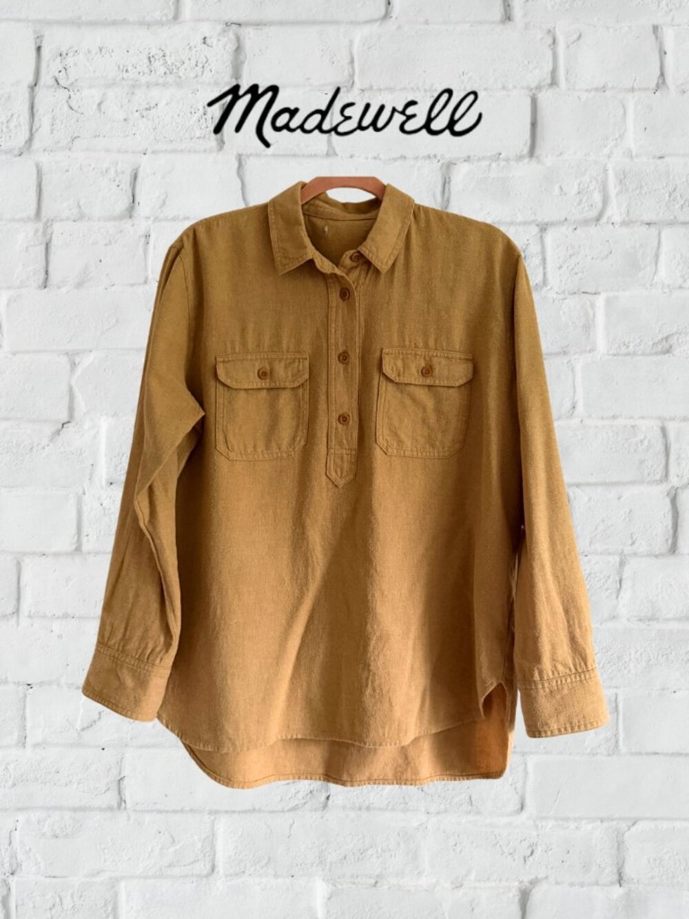 Madewell | Oversized Popover Shirt Tan Mustard | Soft Fall Flannel | Medium